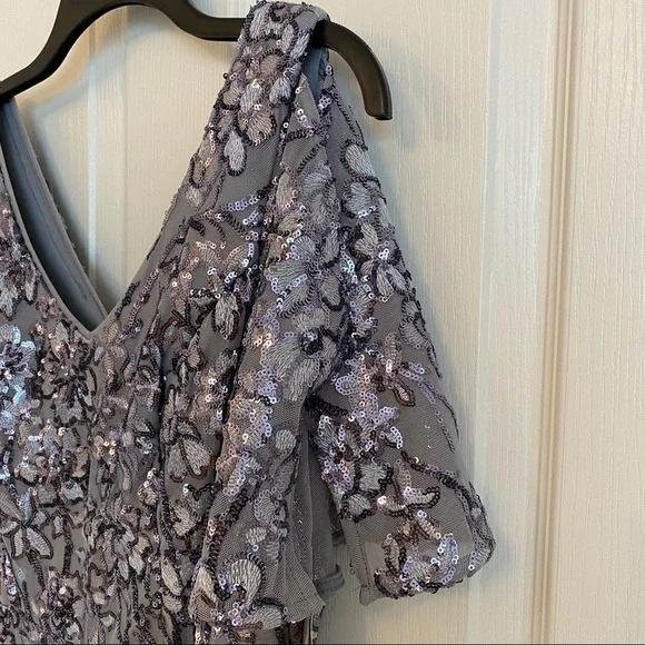 Alex Evenings Sequinned Cold-Shoulder Gown in Silver - Picture 6 of 11